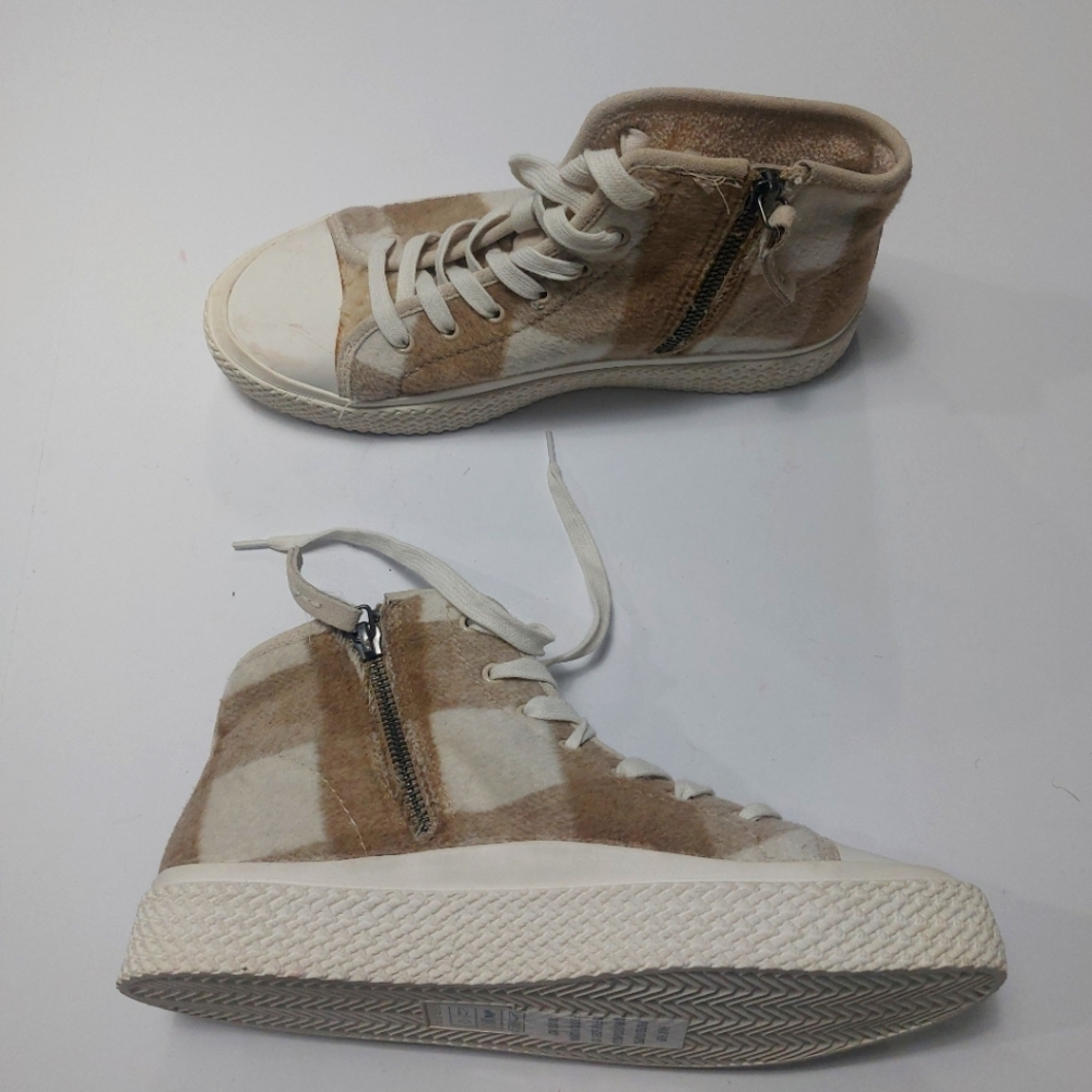 Dolce Vita Plaid High-Top Sneakers - Cream and Tan Size 8.5